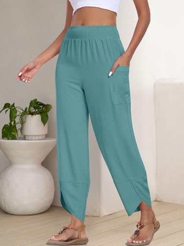Image of ANRABESS Womens Wide Leg Palazzo Capri Pants 2026 Summer Casual High Waisted Barrel Lounge Flowy Cropped Beach Work Trousers