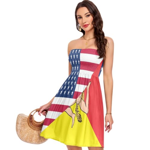 Robe d'ete hawaienne legere motif drapeau des Etats-Unis pour femme en voyage
