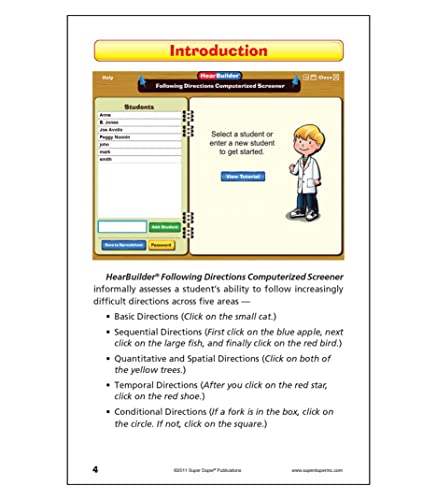 Super Duper Publications | Hearbuilder Following Directions Computerized Screener | Educational Learning Resource For Children #TOP4