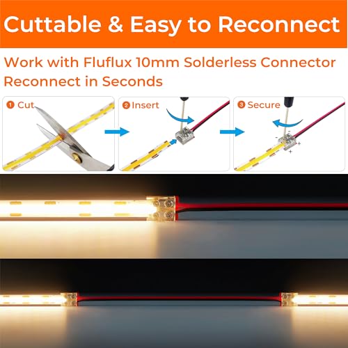 Image of Candlelight COB LED Strip Lights 2400K, 5W /FT, 32.8FT 24V LED Tape Light with 3M VHB Backing, CRI 95, UL Listed, Cuttable, Dimmable, Bendable for Bars, Restaurants, Relaxing (NO Power Supply)
