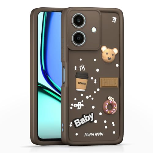 Image of Bintage Ball Bear| Donut| Milk Cake| Baby| Coffee Rubber Case Camera Protection Back Cover Compatible for Realme C61 4G - Brown