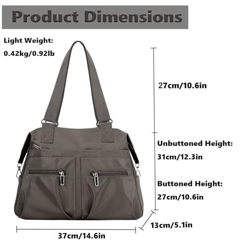Image of Nylon Tote Bag for Women Shoulder Tote Bag with Zipper Waterproof Nylon Purse and Handbags Lightweight Hobo Bag