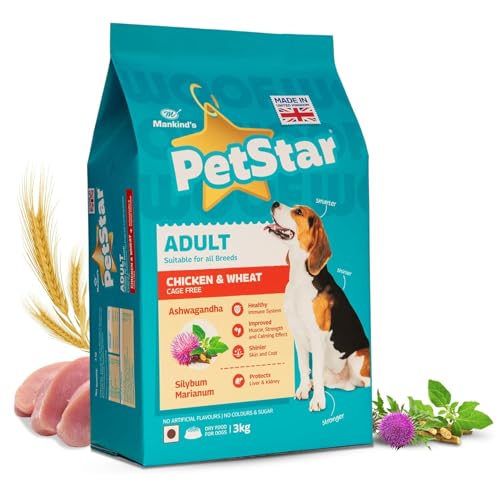 Image of Mankind Petstar Adult Dog Food (High Protein) Combo - Chicken & Wheat 3 kg + Adult Gravy 120g (Pack of 15)