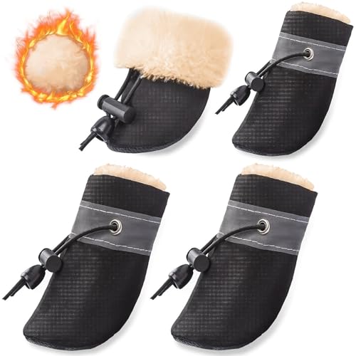 Dog Snow Hundeschuhe Winter,4 Stück Stiefel für Hunde,Schneestiefel Hunde,Geeignet für Kleine Und Mittelgroße Hunde, rutschfest Und Warm, für Outdoor-Aktivitäten Geeignet, Waschbar (S, Schwarz)