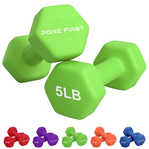 PONE FIRST Dumbbell Hand Weight Pairs and 20Lb 32Lb Sets – Neoprene Dumbbell Home Gym Exercise and Adjustable Dumbbell Rack Set with Stand–Non-Slip, Color Coded Hex Shaped Hand Weights 2LB 3LB 5LB 8LB 10LB Pounds