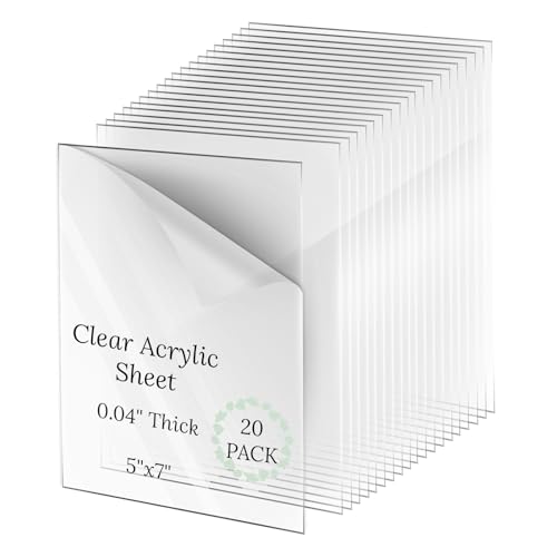 Image of 5x7 Acrylic Sheets Pack of 20, Plexiglass Sheets 0.04 inch Thick, Replacement for Clear Picture Frames, DIY Projects & Crafting Supplies
