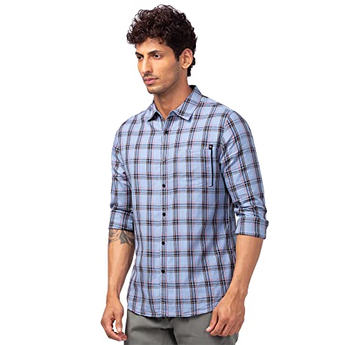 Image of Spykar Men's Checkered Full Sleeves Slim Fit Shirt