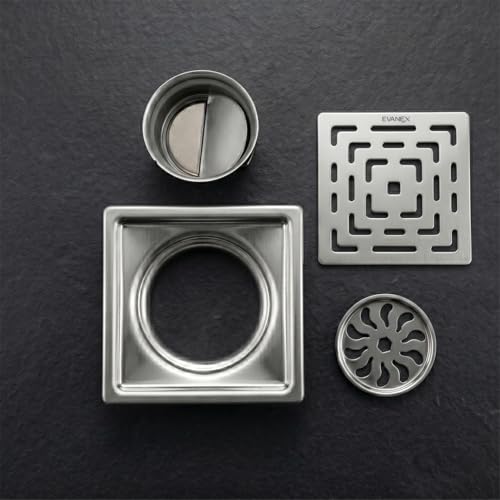 Image of EVANEX Square Bathroom Drainer | Shower Drainer Channel | 6x6 Inch Floor Drain | 304 Stainless Steel Bathroom Jali |Waste Water Floor Drain with Cockroach Trap | Silver| Bathroom Accessories Set