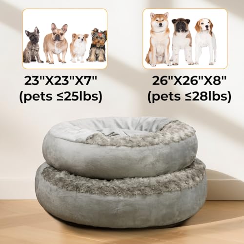 Small Dog Bed with Blanket Removable Cover Cave Washable Cat Pet Bed for Crate Toy Puppy Donut Round Plush Cozy Anti-Slip Bottom Gray 23X23X7 inch - Image 4