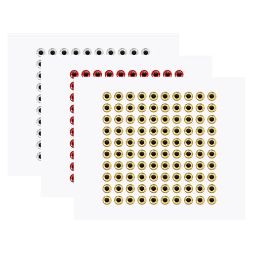 YELARXI Ojos de pez para hacer señuelos, señuelos de materiales de atado de moscas con ojos 3D, cebos de pesca artificiales de 4 mm y 300 piezas y ajuste rojo/blanco/amarillo para (cebo de peces