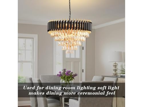 Image of Zingy Modern Ceiling Lamp 5-Tier Round Crystal Chandelier for Living Room | Modern Ceiling Light Jhumar for Hall for Home Decoration + 3 Color LED Light (Black Gold, 600MM) R