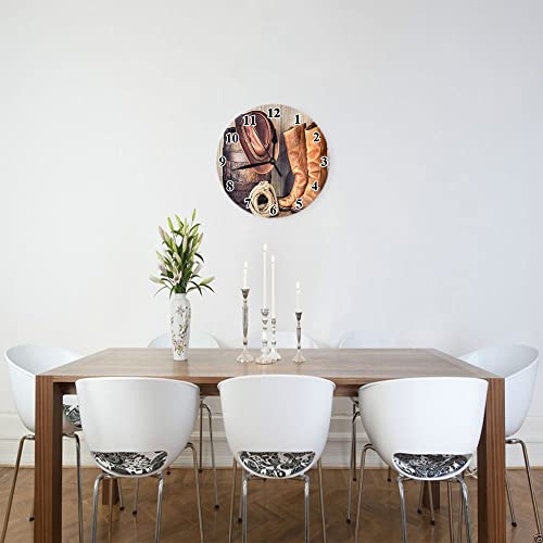 TKS-MITLAN-Retro-Leather-Cowboy-HatOld-Boots-and-Oak-Barrel-Round-Modern-Wall-Clock-10-Inch-Wild-West-Vintage-Style-Silent-Non-Ticking-Battery-Operated-Classic-Quartz-Black-Clock TKS MITLAN Retro Leather Cowboy HatOld Boots and Oak Barrel Round Modern Wall Clock 10 Inch Wild West Vintage Style Silent Non Ticking Battery Operated Classic Quartz Black Clock