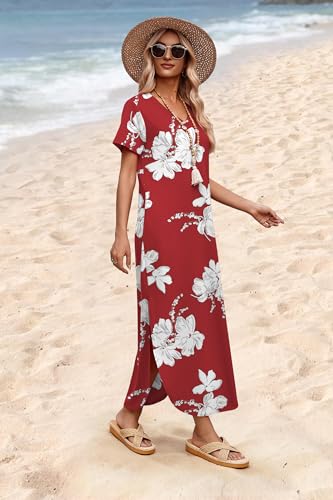 Image of WIHOLL Women's Summer Short Sleeve Dresses Maxi Dress Vacation Beach Sundresses 2026 with Pockets