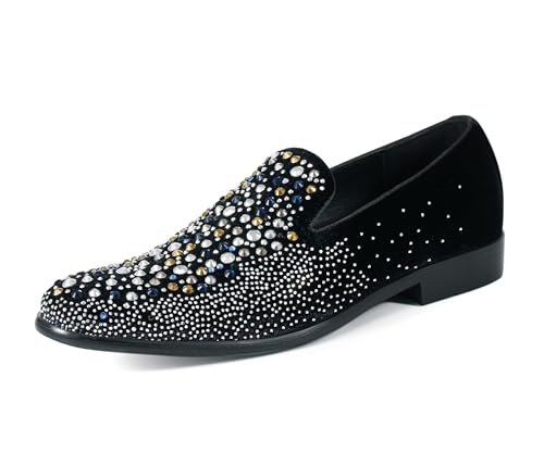 Image of Amali Men's Embellished Velvet Tuxedo Loafers, Smoking Slippers