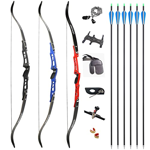 66 Inch ILF Recurve Bow 20-40Lbs Metal Riser Competition Athletic Recurve Bow ILF Bow Riser and Limbs Right Hand Hunting Longbow (36 Lbs, Blue/Type 2)