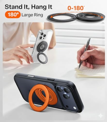 Image of TORRAS 2025 Flagship Magnetic Ring Holder & Stand [Dual-Sided Magnet] - Premium Imported Phone Grip, 360 Rotatable, Compatible with MagSafe for iPhone 17 16 15 14 13 12 11, Samsung, Google - Orange