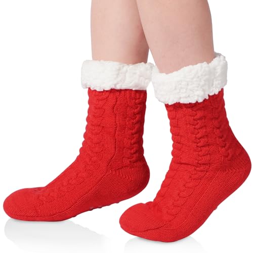 Image of Abodhu Warm Slipper Socks for Women - Fuzzy, Thick, Cozy Sherpa Lined Socks with Non-Slip Bottoms