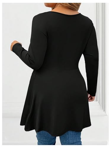 Image of SOLY HUX Women's Plus Size Peplum Tops Lace Up Square Neck Long Sleeve Ruffle Hem Tee Flowy Casual T Shirt