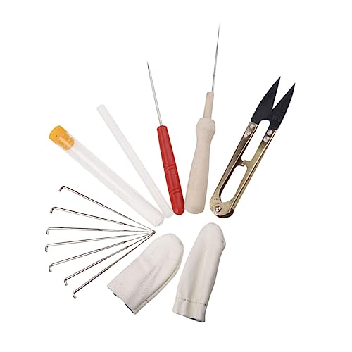Veemoon Set Needle Felting Kit Set with Pad Needles Scissors Wooden Handle Awl Finger Stall Glue Stick Complete Craft Tools for Felt Projects Random Color Random Color