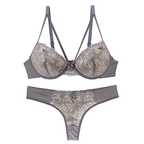 Sujetador De Ropa Interior De Mujer Usado para Empujar hacia Arriba El Vestido De Noche con Sujetador De Flores De Encaje,Gris,70C
