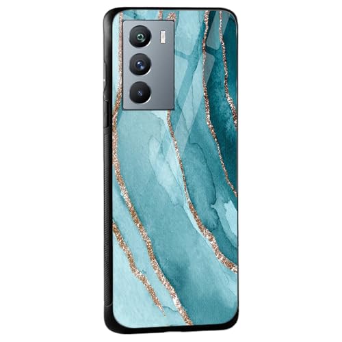 Image of COLORflow Back Cover Compatible with iQOO 9 SE 5G | Blue Marble Golden Stripes | Shockproof TPU Bumper Cover with Camera Protection Back Cover Compatible with iQOO 9 SE 5G