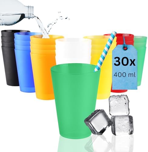 S&S-Shop 6 Bunte Plastikbecher 0,4l - Spülmaschinenfest & Stapelbar