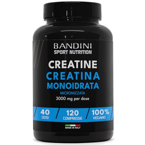 Bandini® Creatina Monoidrata Micronizzata 120 Compresse da 3000mg per dose - Integratore per Allenamento, Palestra e Pre Workout - 100% Vegan - A base di Creatine Monoidrato pura al 100%