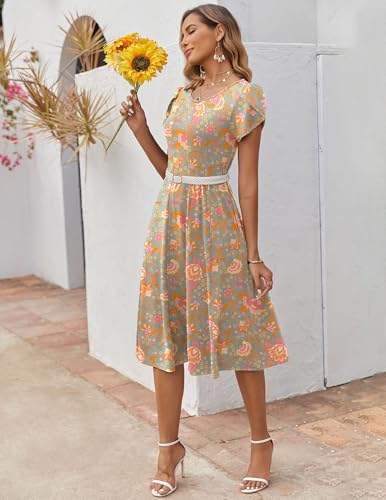 Image of ZEAGOO Womens Casual Dresses for Summer Short Sleeve Flare Midi Dress Loose Flowy Beach Sundress