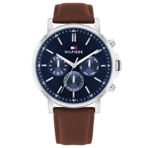 Tommy Hilfiger Multi Zifferblatt Quarz Uhr für Herren mit Braunes Lederarmband - 1710585