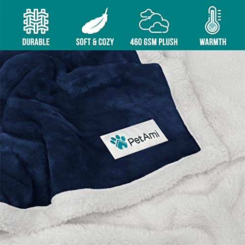 Petami Puppy Dog Blanket | Pet Blanket Small Dog Indoor Cat Kitten | Fleece Sherpa Throw Doggy Blanket Crate Couch Sofa Bed | Soft Plush Fuzzy Fluffy Lightweight Washable Warm Cover, Mini 29X40 Blue #TOP2