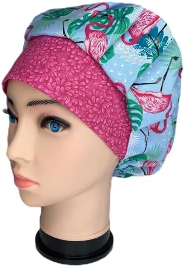 Bouffant Scrub Cap Flamingo Time Scrub Hat OR Hats Womens Scrub Caps
