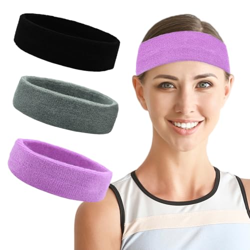 Image of Sweatbands Sports Headbands for Men & Women - 3 Pack Moisture Wicking Cotton Headband for Tennis, Basketball, Running, Gym - Sweat Band