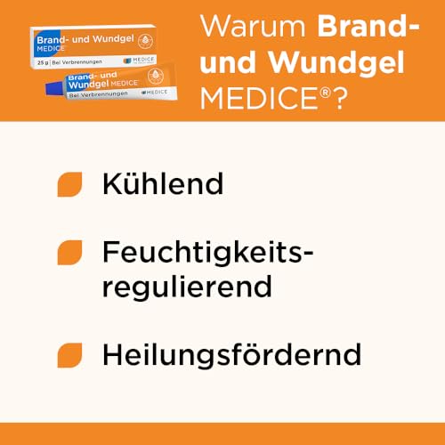 Brand und Wundgel Medice 25 g bei Verbrennungen, Sonnenbrand, Insektenstichen & Schürfwunden - für Kinder & Erwachsene - direkter Kühleffekt