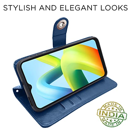 Image of Pikkme Redmi A1 | Redmi A2 Flip Cover Leather Finish | Inside TPU with Card Pockets | Wallet Stand and Shock Proof | Complete Protection Button Flip Case (Blue)