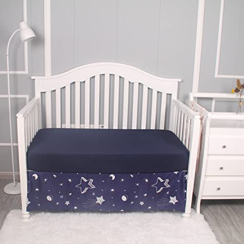 Belsden 3 Piece Crib Bedding Set For Baby Boys Girls, Classic Nursery Bedding Essential Including Comforter, Crib Sheet And Crib Skirt, Ultra Soft Cozy, Star Navy #TOP3