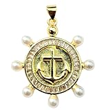 WORLD WIDE GEMS Colgante de cruz con ancla náutica | con circonita cúbica, fabricado en acero inoxidable | chapado en oro, 29 mm | joyería cristiana, amuleto de energía poderosa | WW_CHP_0082_W