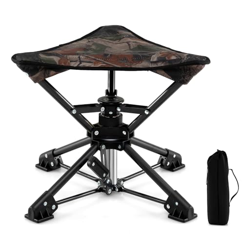 GYMAX 360 Swivel Camping Stool Portable Folding Stool Seat with Carry Bag Collapsible & Lightweight for Outdoor Fishing Backpacking Hunting Hiking Travel