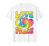 Hippie Women Men Love Peace Sign Heart Tie Dye Retro Groovy T-Shirt