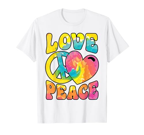 Hippie Women Men Love Peace Sign Heart Tie Dye Retro Groovy T-Shirt