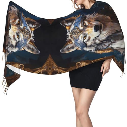 Oil Painting Tribal Wolf Pashmina Shawls Scarf Wraps for Women, Fall Winter Large Blanket Scarf Fashion Scarves3