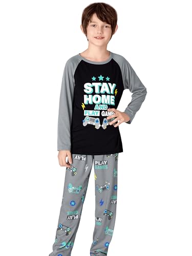 Tebbis 2-Piece Cozy Pajamas For Little/Big Trendy Boys Black Skateboarding Long Sleeves Soft PJs Set Kid Size 6-183