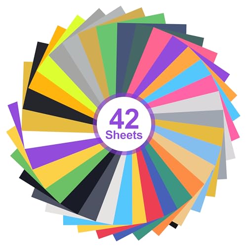42 Hojas Vinilo Textil Termoadhesivo 30.5×21 cm, Vinilo Textil Imprimible y Vinilo Adhesivo para Cricut, Vinilo Permanente para Proyectos DIY, Decoración de Pared, Cristal y Personalización