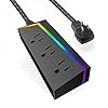 Titan 3-Outlet Power Strip, 4 ft Braided Extension Cord, LED Light Strip with Full Spectrum Color-Select, Compatible with Power Gaming PC, Laptop, Computer Setup, PS4, PS5, Xbox, Black, 60046