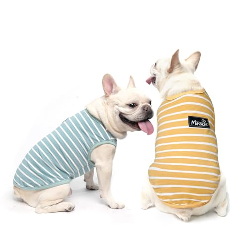 Image of MIHACHI Dog Shirts Cotton Striped T-Shirt, Summer Pet Clothes for Small Dogs, 2-Pack Soft Puppy Apparel Cat Tee, Sleeveless Lightweight, Quick Dry, Breathable,Stretchy, Blue Yellow M
