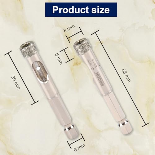 Image of MOLLOM 5 /16 inch (8mm) 2Pcs Diamond Hole Saw | Tile Hole Saw Smooth Cutting Porcelain Tiles,Ceramic,Marble,Granite