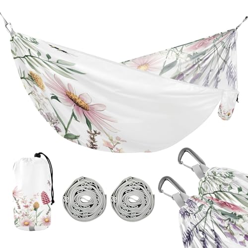 ATTX Beautiful Watercolor Wildflowers Camping Hammock - Lightweight & Portable Hammocks, Heavy Duty 330lbs Capacity for Indoor, Hiking, Backpacking, Travel, Backyard, Beach#62