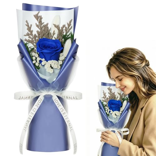 Preserved Flowers for Delivery,Blue Rose Bouquet Gift for Women and Mom,Preserved Flowers Bouquet,Birthday Flowers Gifts for Her Grandma Wife Friends,Roses Gift Valentine’s Day Mothers Day Anniversary