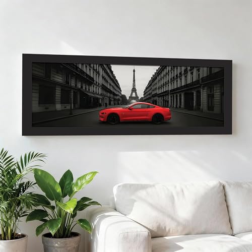 Image of PAINTINGMANTRA Paris City Racing Car with Eiffel Tower View Wall Art Framed Luxury Paintings for Home Decoration, Living room, Bedroom and Office Decoration (99x38 CM)