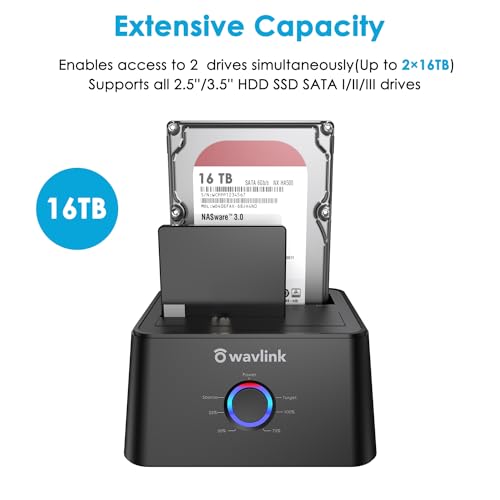 WAVLINK USB 3.0 Dual Bay SATA External Hard Drive Docking Station for 2.5 Inch and 3.5 Inch HDD/SSD Support Offline Clone/Backup Functions - Black, Dual Bag - Image 3