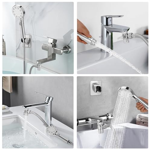 Cabezal de ducha para grifo de bañera con manguera de 79" para baño y jardín | Kit de extensión de ducha de mano con 6 modos de alta presión y manguera extraíble miniatura 7